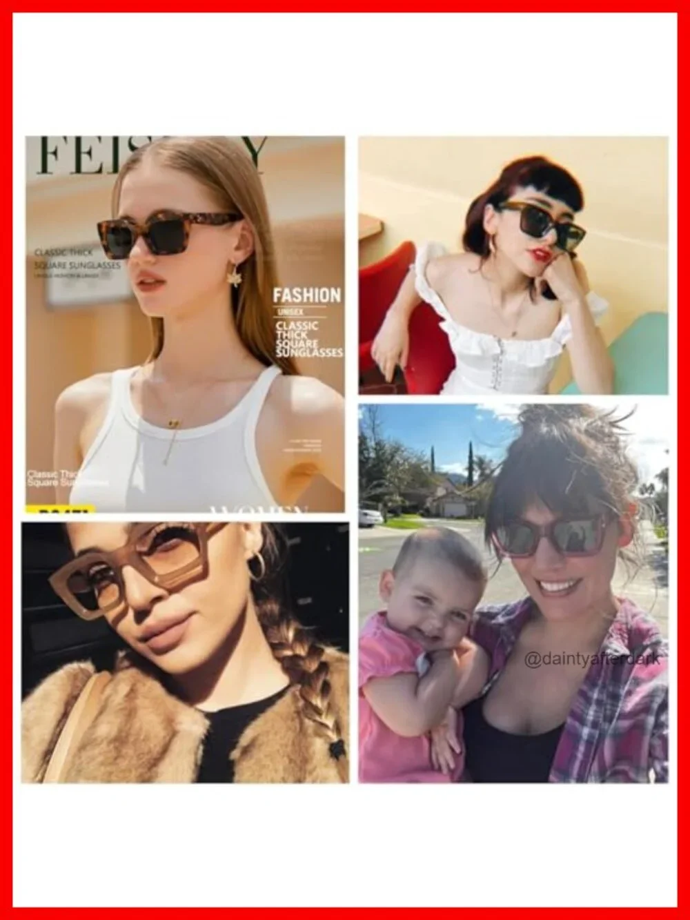 Square Chunky Frame Sunglasses UV400 Protection Vintage Style